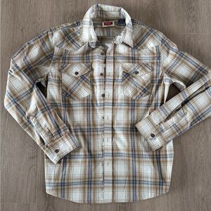 Wrangler Cream and Tan Plaid Shirt